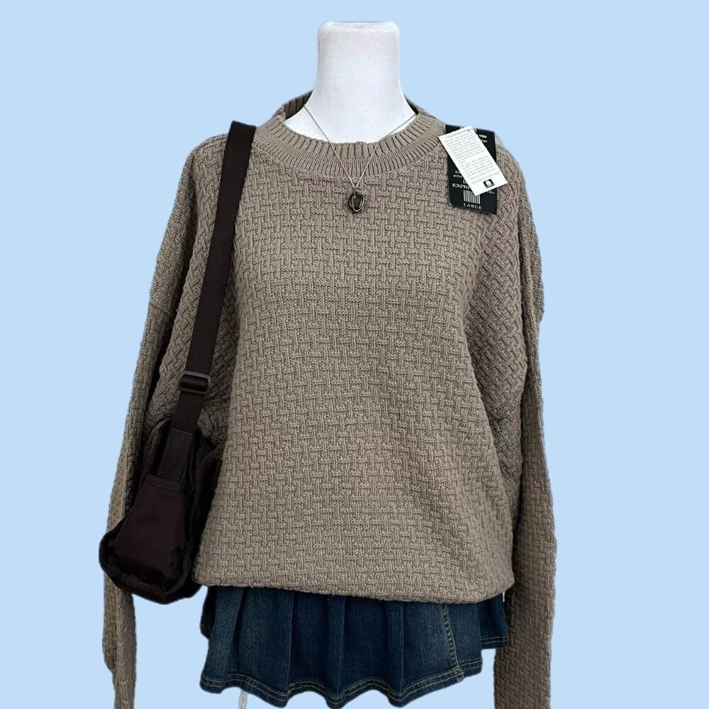vintage 90s beige indie skater elevated basic cotton knit sweater
